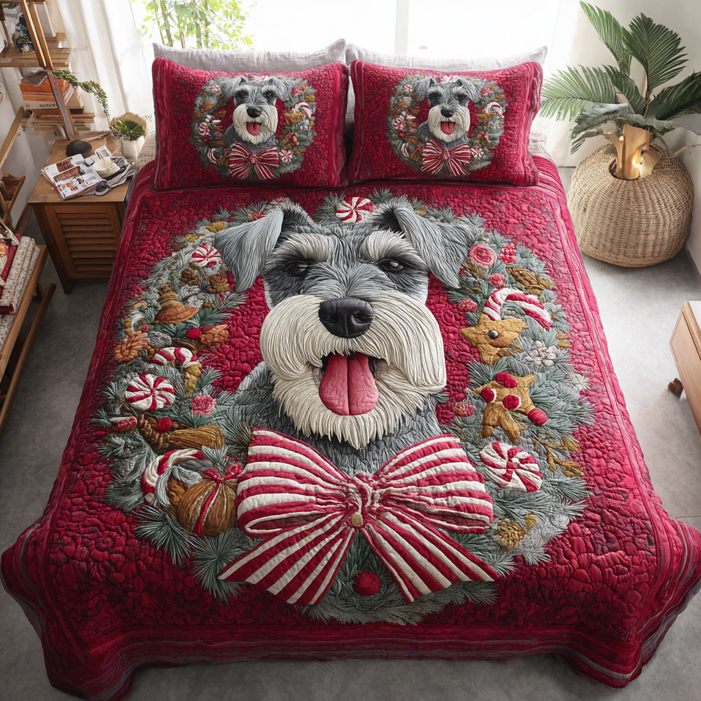 Festive Schnauzer Wreath -Piece Quilted Bedding Set VTQ-Myprintsy
