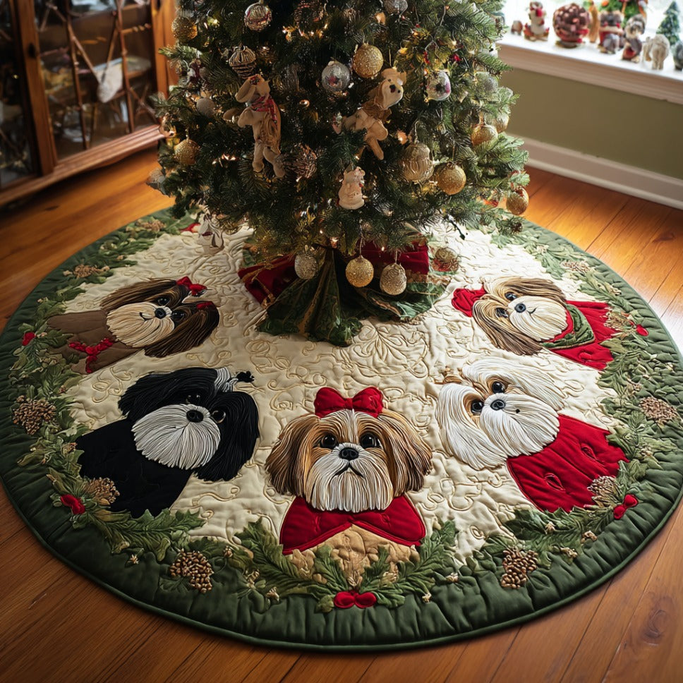 Festive Shih Tzu Christmas Quilted Tree Skirt-Myprintsy