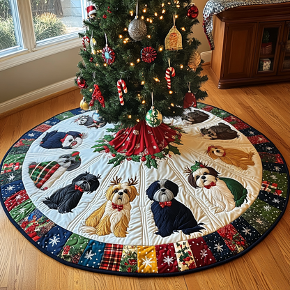 Festive Shih Tzu Joy Christmas Quilted Tree Skirt VTQ-Myprintsy