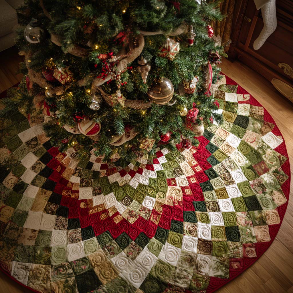 Festive Spiral Christmas Quilted Tree Skirt-Myprintsy