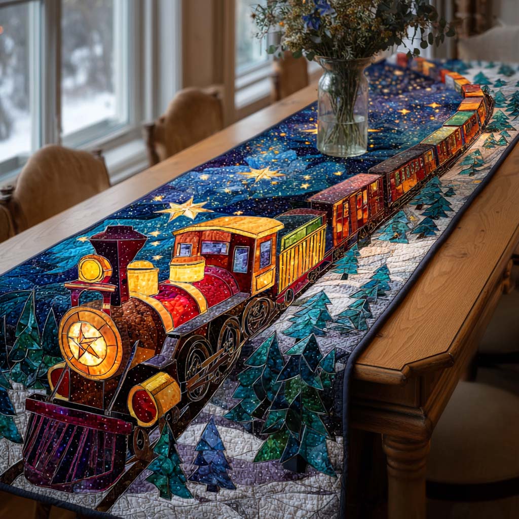 Festive Train Dreams Quilted Table Runner VTQ-Myprintsy