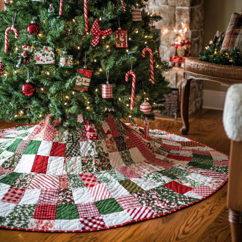 Festive Whirl Christmas Quilted Tree Skirt VTQ-Myprintsy