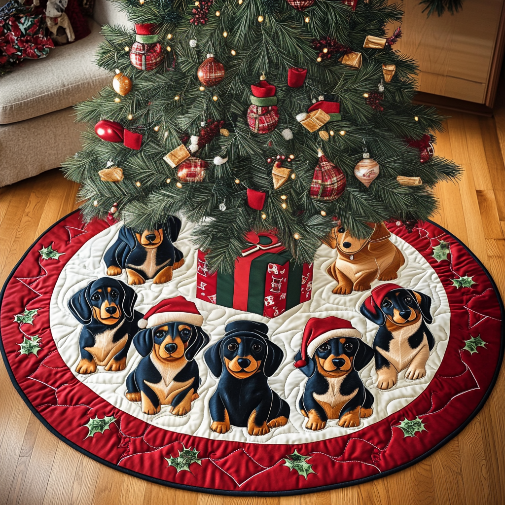 Festive Wiener Wonderland Chritstmas Quilted Tree Skirt-Myprintsy