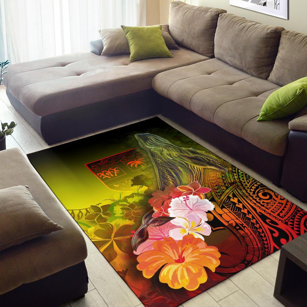 Fiji Area Rug - Humpback Whale with Tropical Flowers (Yellow)-Myprintsy
