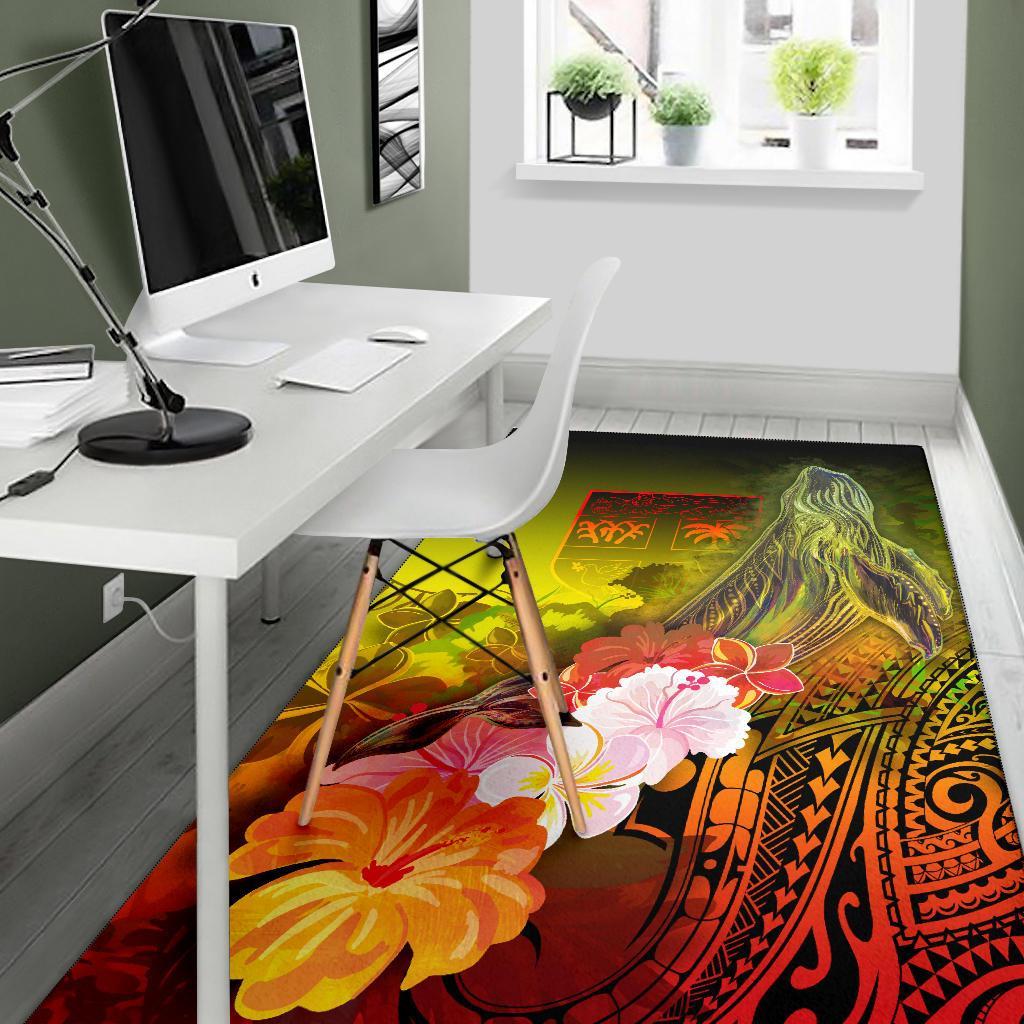 Fiji Area Rug - Humpback Whale with Tropical Flowers (Yellow)-Myprintsy
