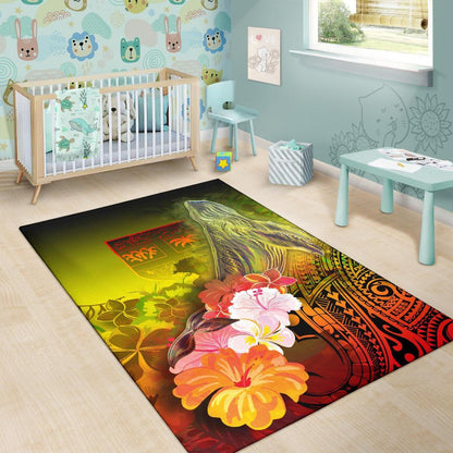 Fiji Area Rug - Humpback Whale with Tropical Flowers (Yellow)-Myprintsy