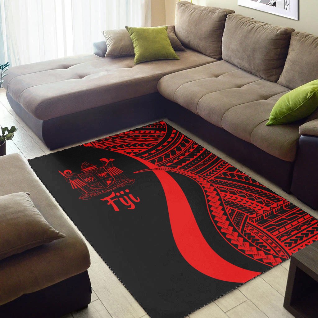 Fiji Area Rug - Red Polynesian Tentacle Tribal Pattern Crest-Myprintsy