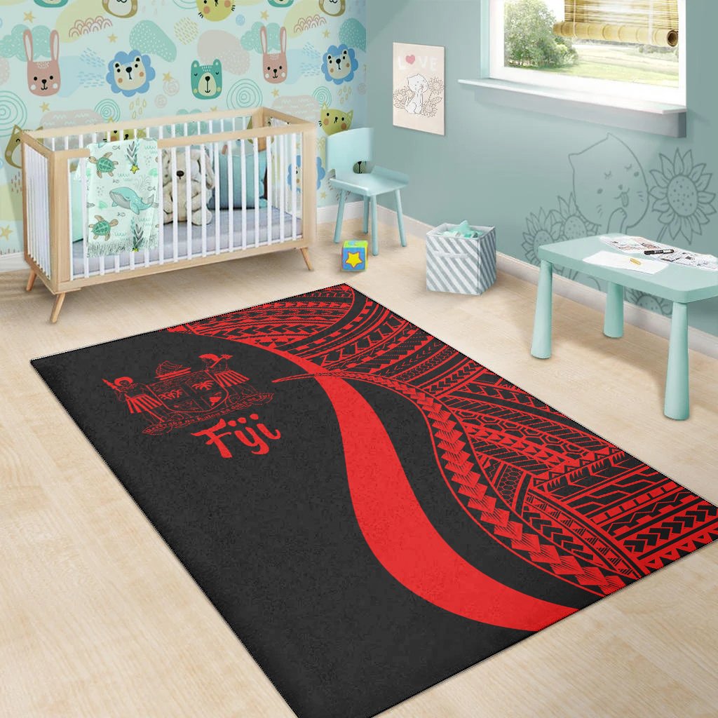 Fiji Area Rug - Red Polynesian Tentacle Tribal Pattern Crest-Myprintsy