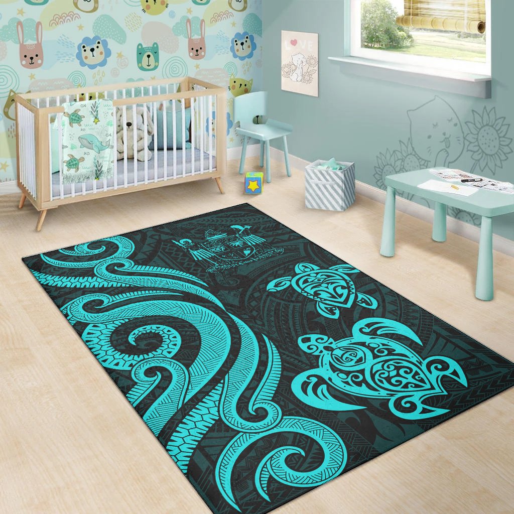Fiji Area Rug - Turquoise Tentacle Turtle Crest-Myprintsy