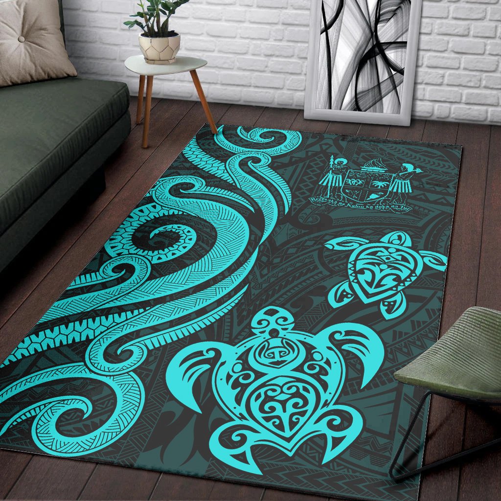 Fiji Area Rug - Turquoise Tentacle Turtle Crest-Myprintsy