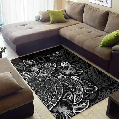 Fiji Area Rugs Turtle Hibiscus Black-Myprintsy