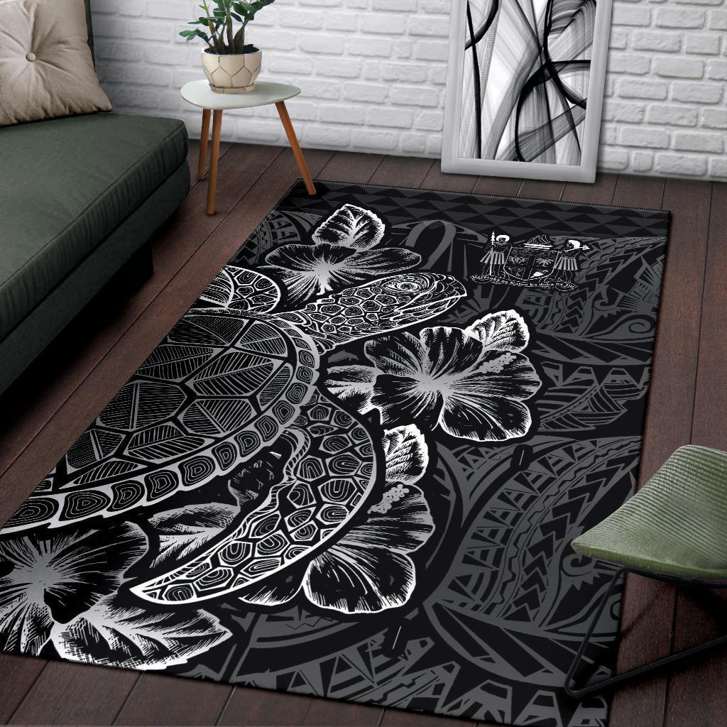Fiji Area Rugs Turtle Hibiscus Black-Myprintsy