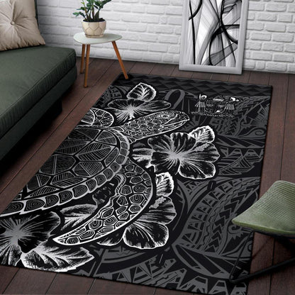 Fiji Area Rugs Turtle Hibiscus Black-Myprintsy