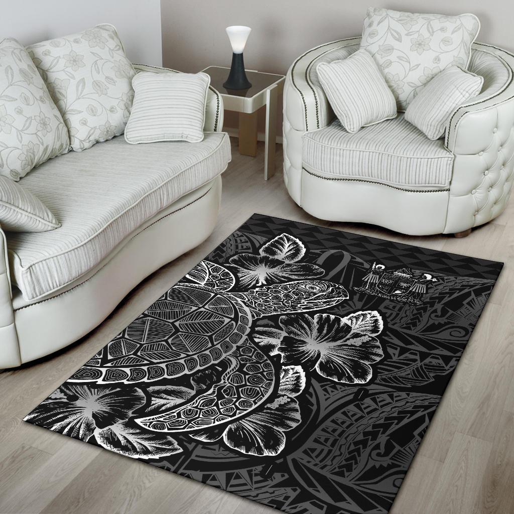 Fiji Area Rugs Turtle Hibiscus Black-Myprintsy