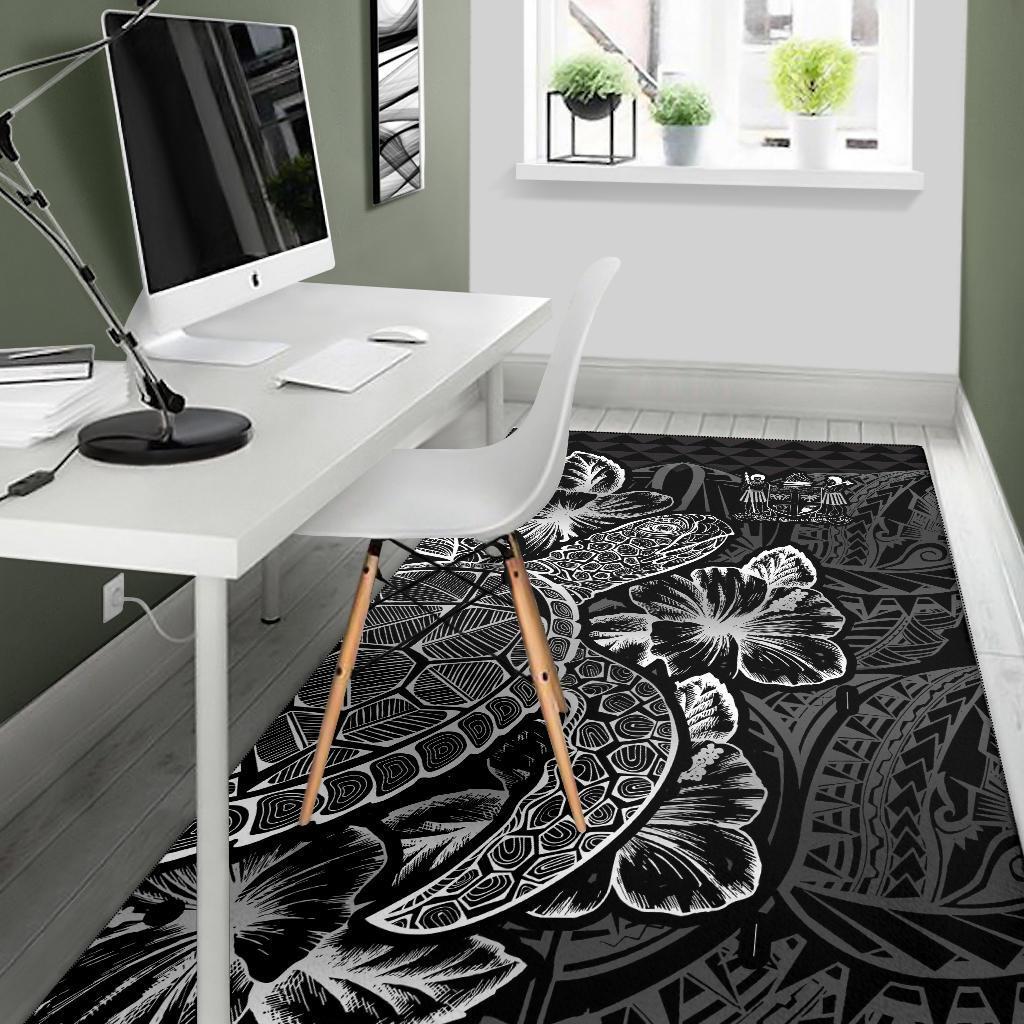 Fiji Area Rugs Turtle Hibiscus Black-Myprintsy