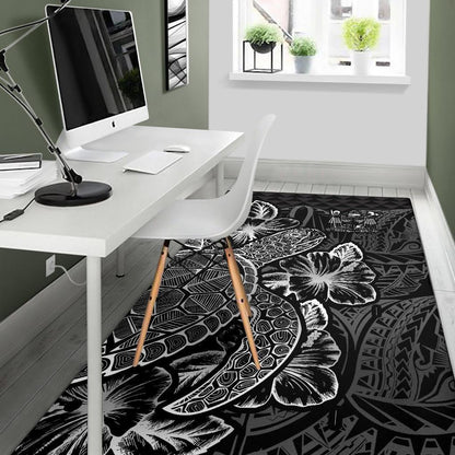 Fiji Area Rugs Turtle Hibiscus Black-Myprintsy