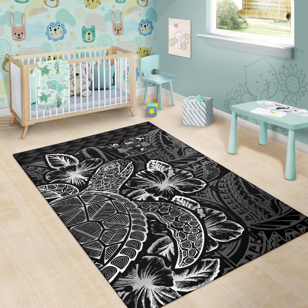 Fiji Area Rugs Turtle Hibiscus Black-Myprintsy