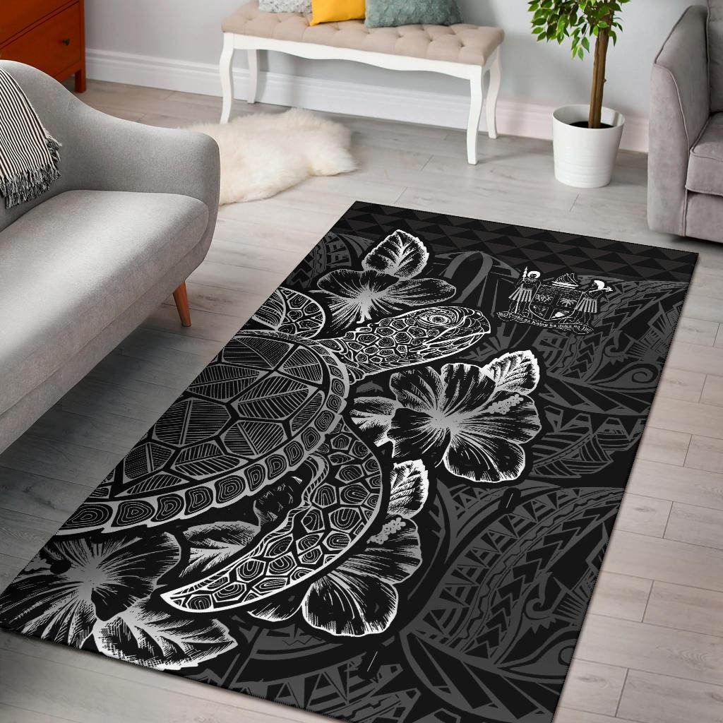 Fiji Area Rugs Turtle Hibiscus Black-Myprintsy