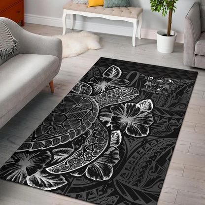 Fiji Area Rugs Turtle Hibiscus Black-Myprintsy