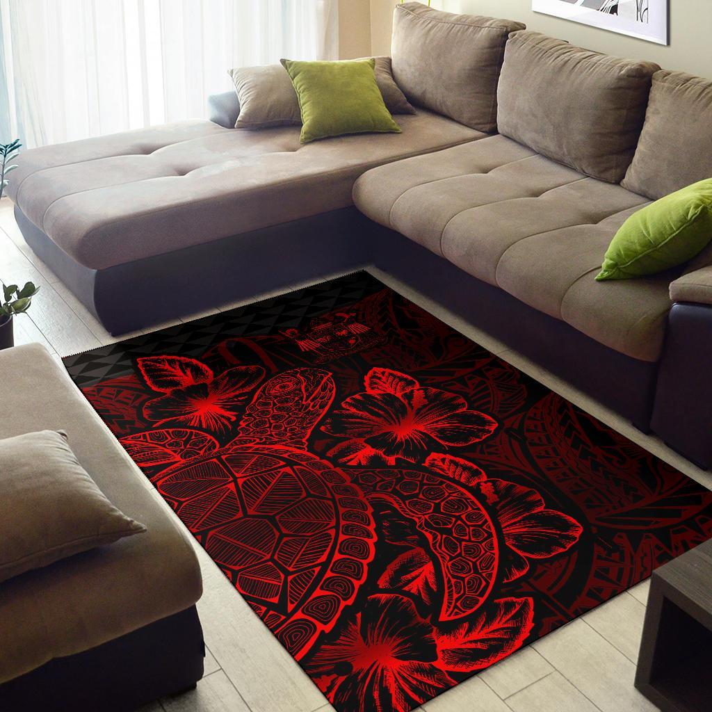 Fiji Area Rugs Turtle Hibiscus Red-Myprintsy