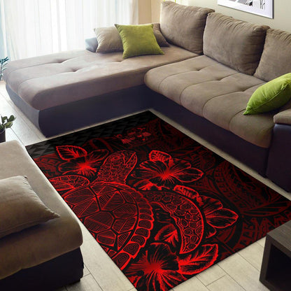 Fiji Area Rugs Turtle Hibiscus Red-Myprintsy