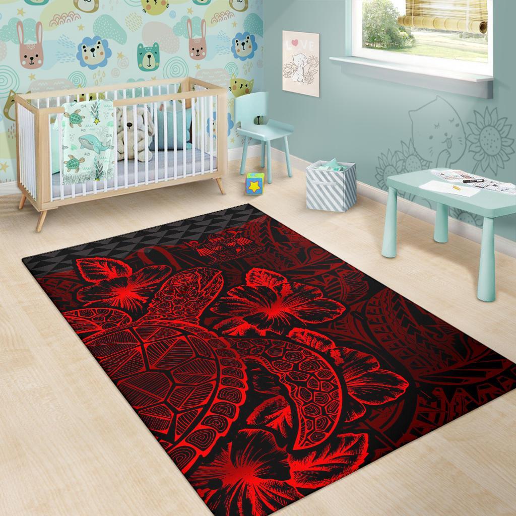 Fiji Area Rugs Turtle Hibiscus Red-Myprintsy