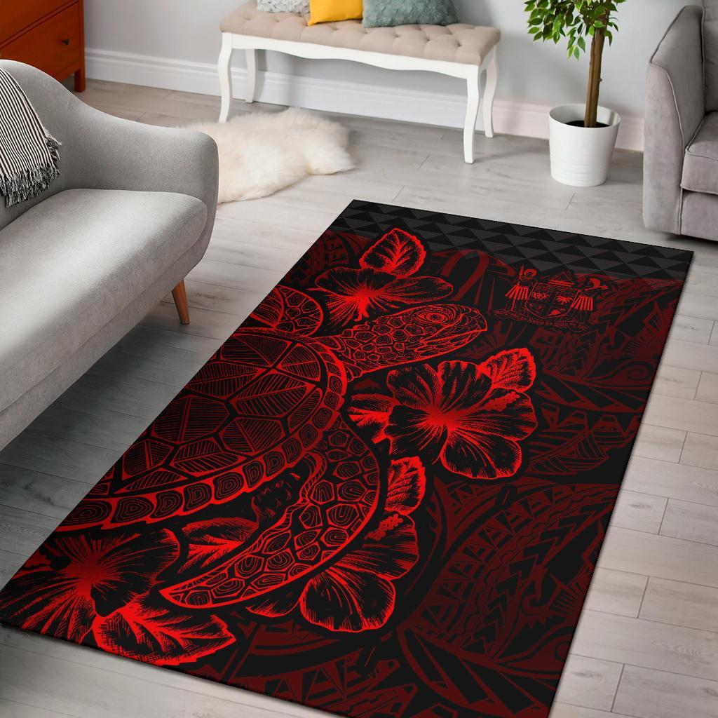 Fiji Area Rugs Turtle Hibiscus Red-Myprintsy