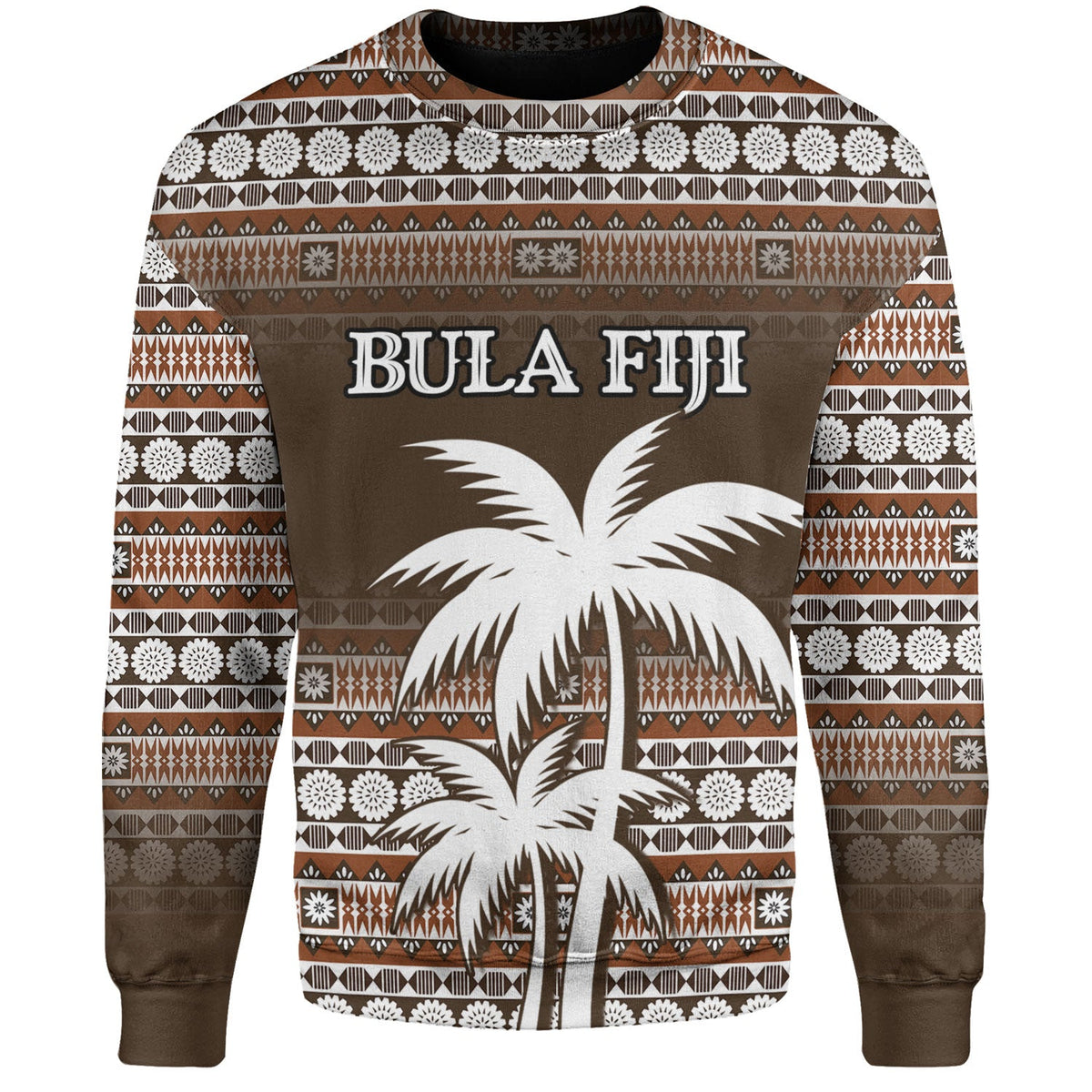 Fiji Sweatshirt Custom Bula Fiji Masi Brown Patterns