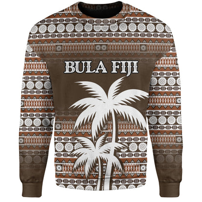 Fiji Sweatshirt Custom Bula Fiji Masi Brown Patterns