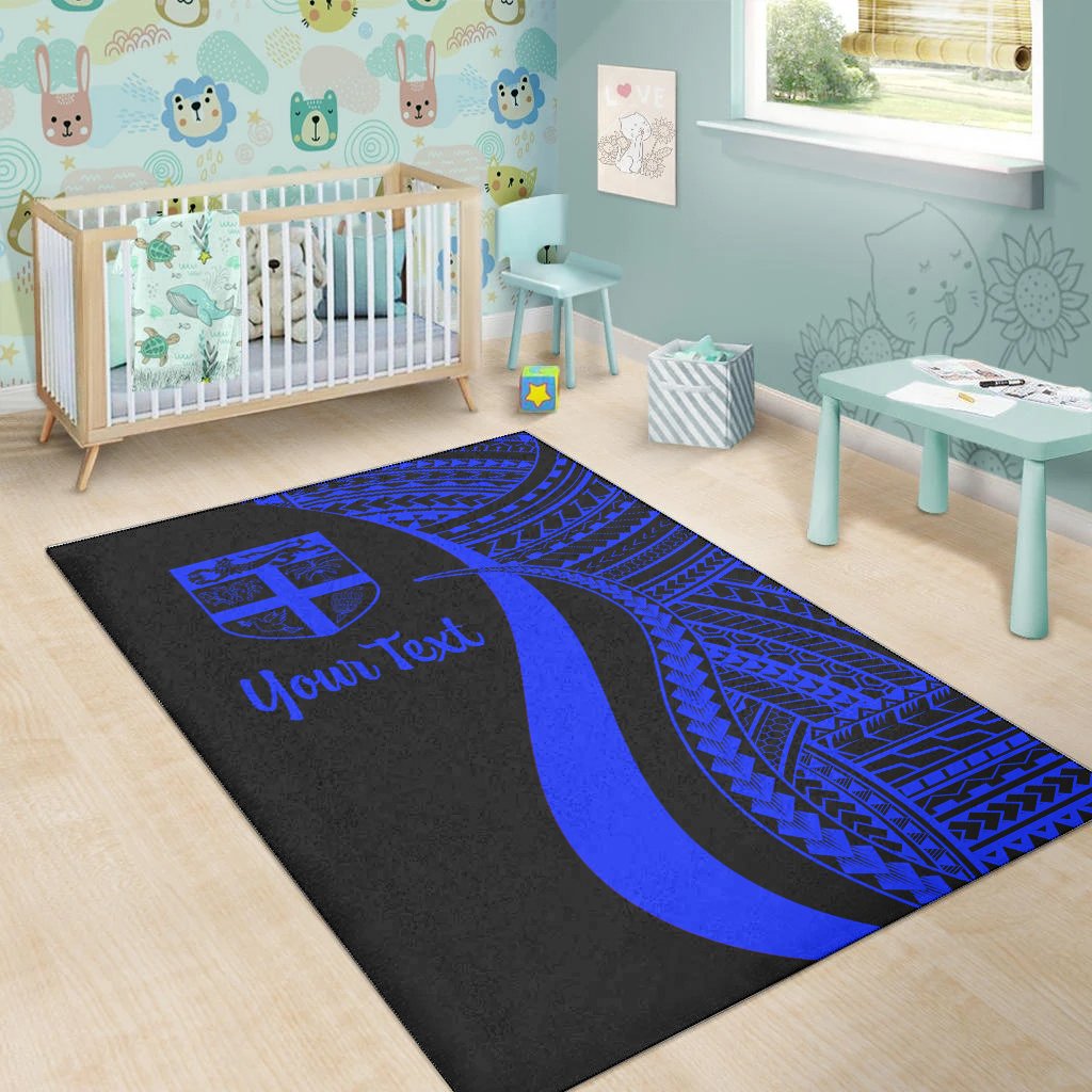 Fiji Custom Personalised Area Rug - Blue Polynesian Tentacle Tribal Pattern-Myprintsy
