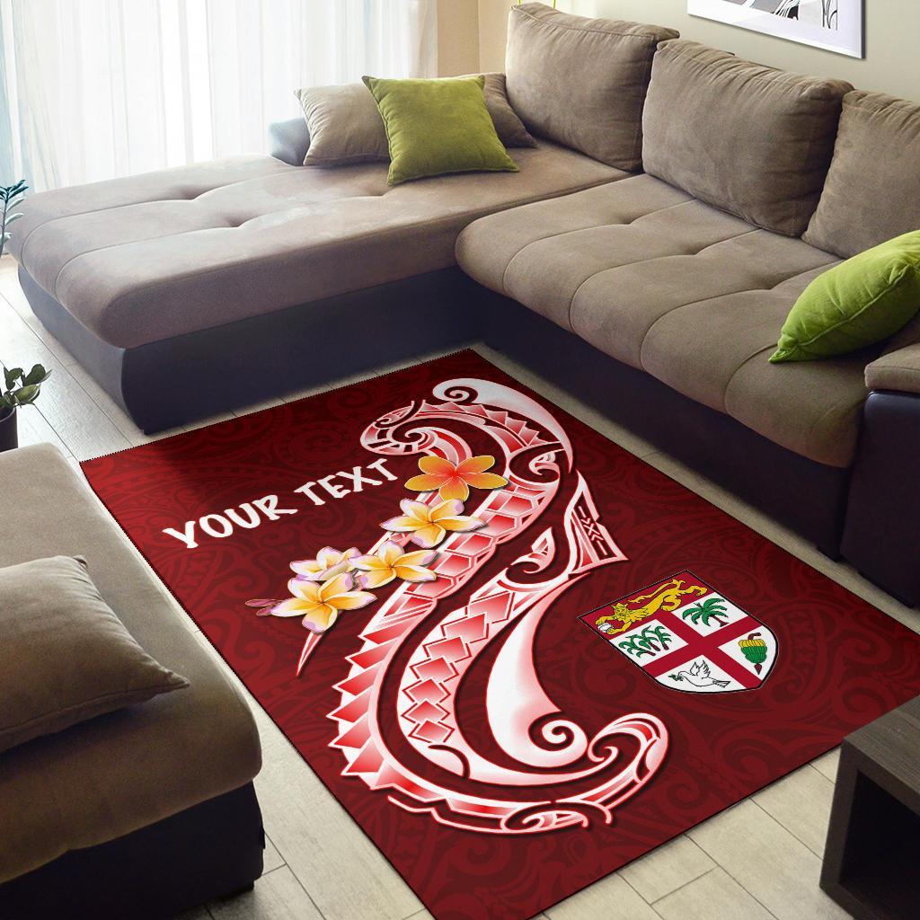 Fiji Custom Personalised Area Rug - Fiji Seal Polynesian Patterns Plumeria (Red)-Myprintsy