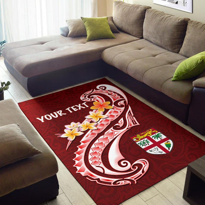 Fiji Custom Personalised Area Rug - Fiji Seal Polynesian Patterns Plumeria (Red)-Myprintsy
