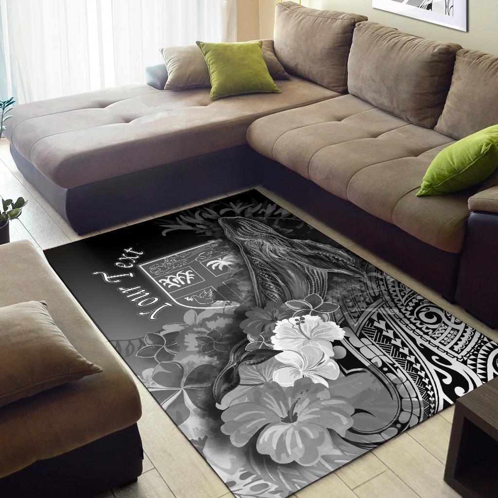 Fiji Custom Personalised Area Rug - Humpback Whale with Tropical Flowers (White)-Myprintsy