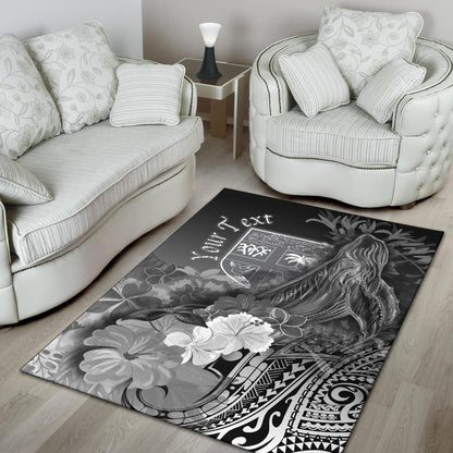 Fiji Custom Personalised Area Rug - Humpback Whale with Tropical Flowers (White)-Myprintsy