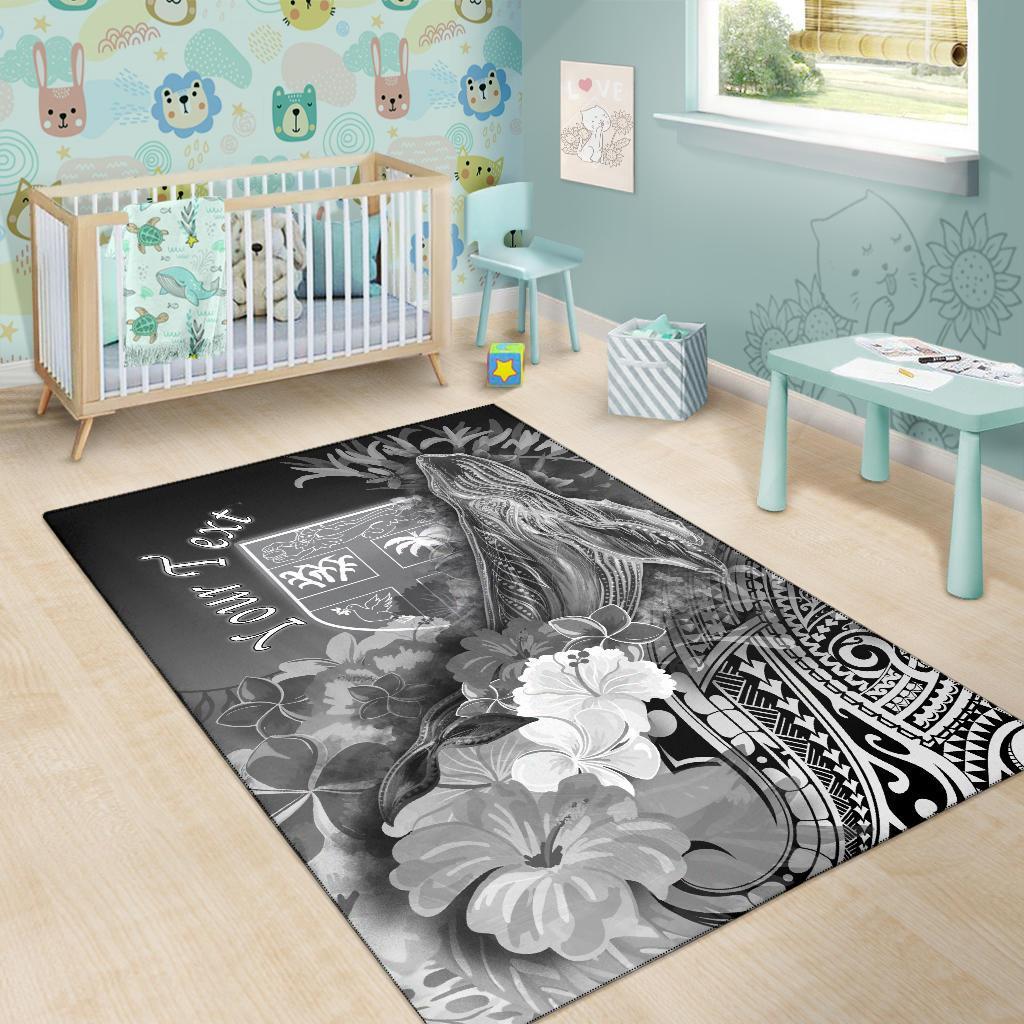 Fiji Custom Personalised Area Rug - Humpback Whale with Tropical Flowers (White)-Myprintsy