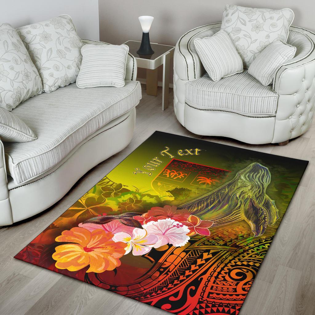 Fiji Custom Personalised Area Rug - Humpback Whale with Tropical Flowers (Yellow)-Myprintsy
