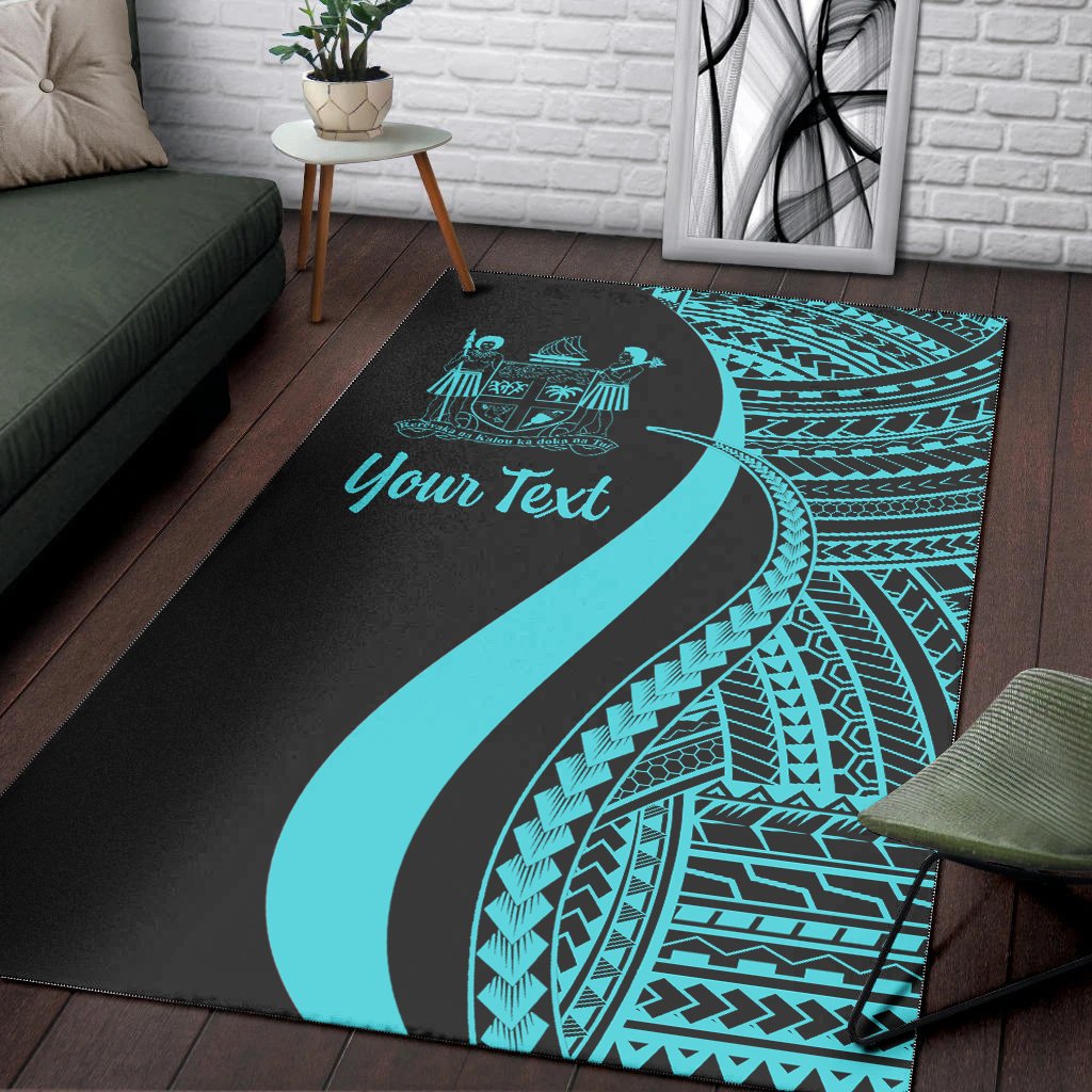 Fiji Custom Personalised Area Rug - Turquoise Polynesian Tentacle Tribal Pattern Crest-Myprintsy