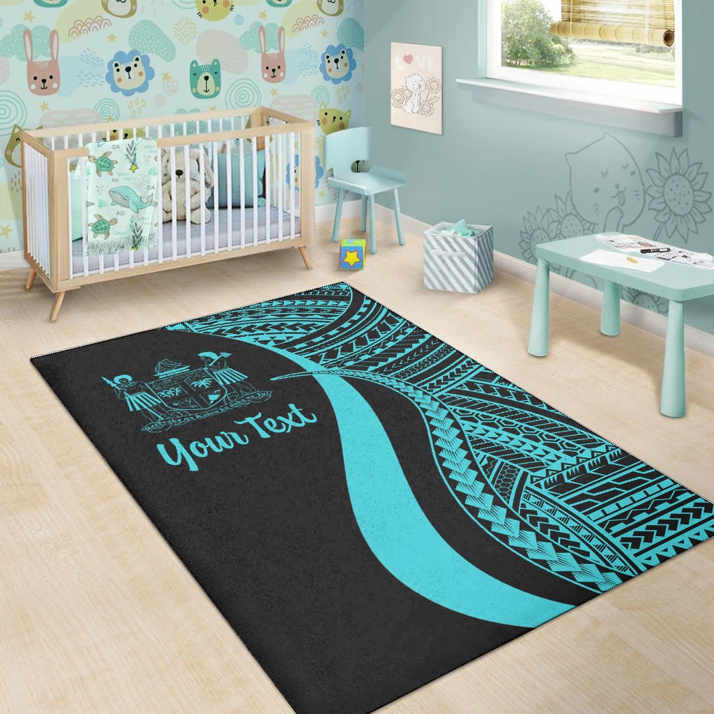 Fiji Custom Personalised Area Rug - Turquoise Polynesian Tentacle Tribal Pattern Crest-Myprintsy