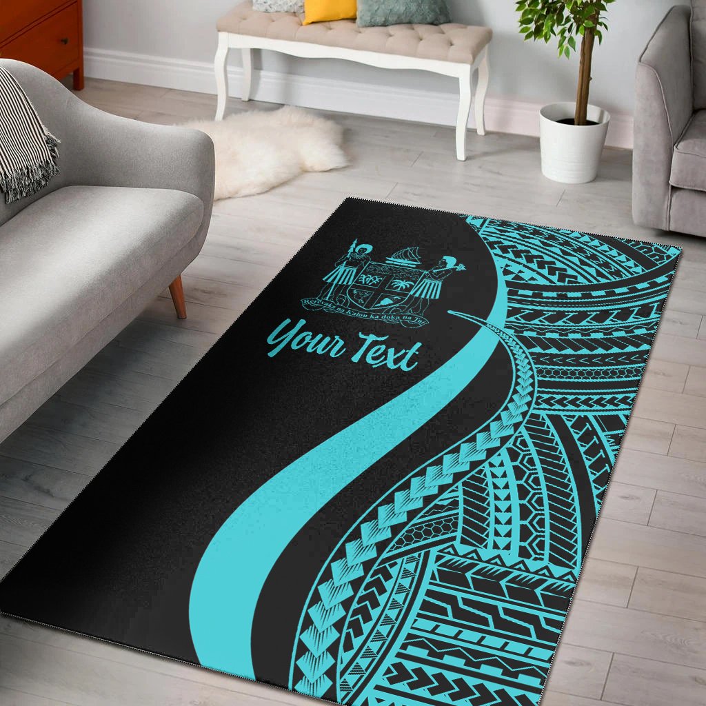 Fiji Custom Personalised Area Rug - Turquoise Polynesian Tentacle Tribal Pattern Crest-Myprintsy