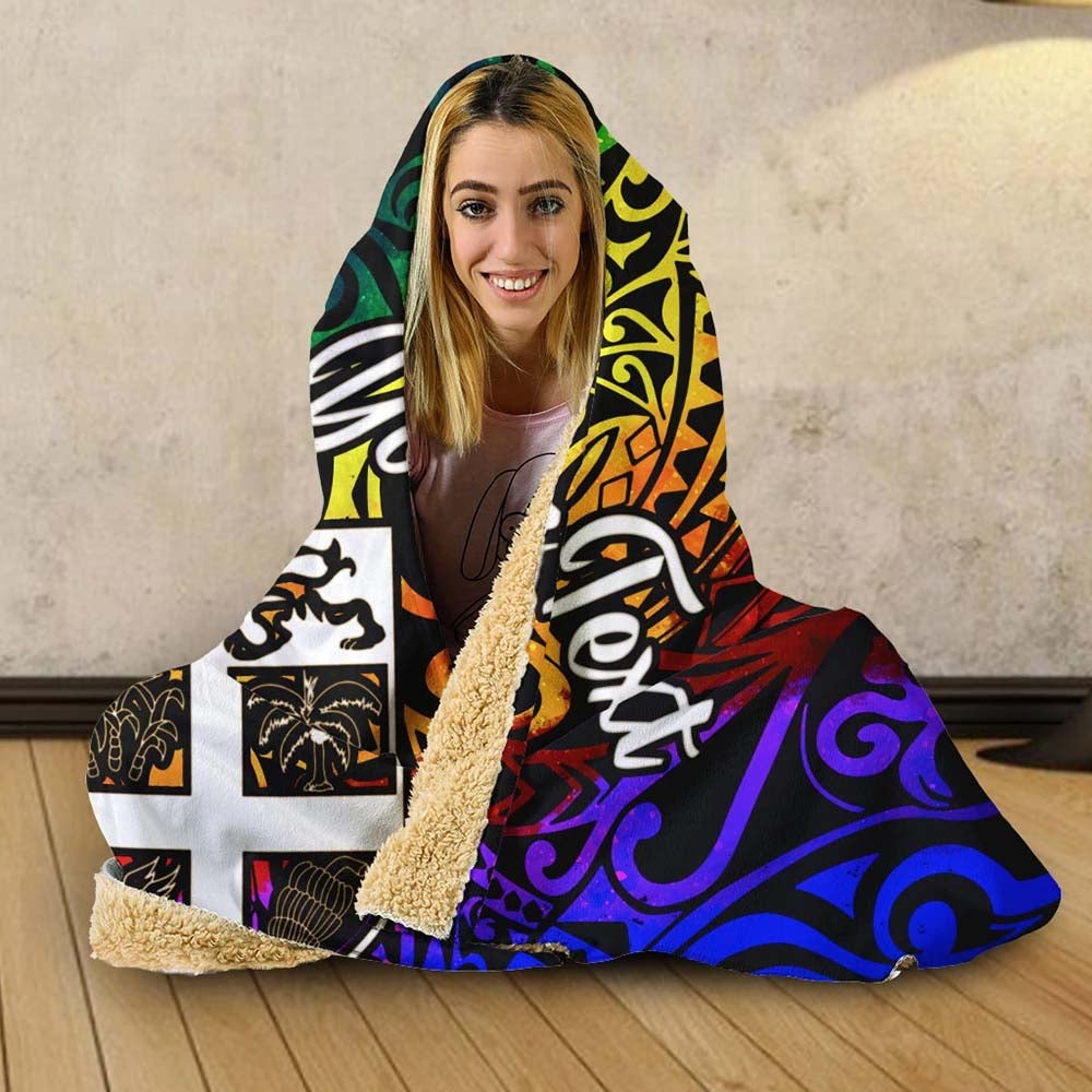 Fiji Custom Personalised Hooded Blanket - Rainbow Polynesian Pattern-Myprintsy