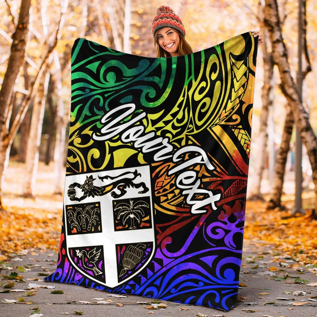 Fiji Custom Personalised Premium Blanket - Rainbow Polynesian Pattern-Myprintsy