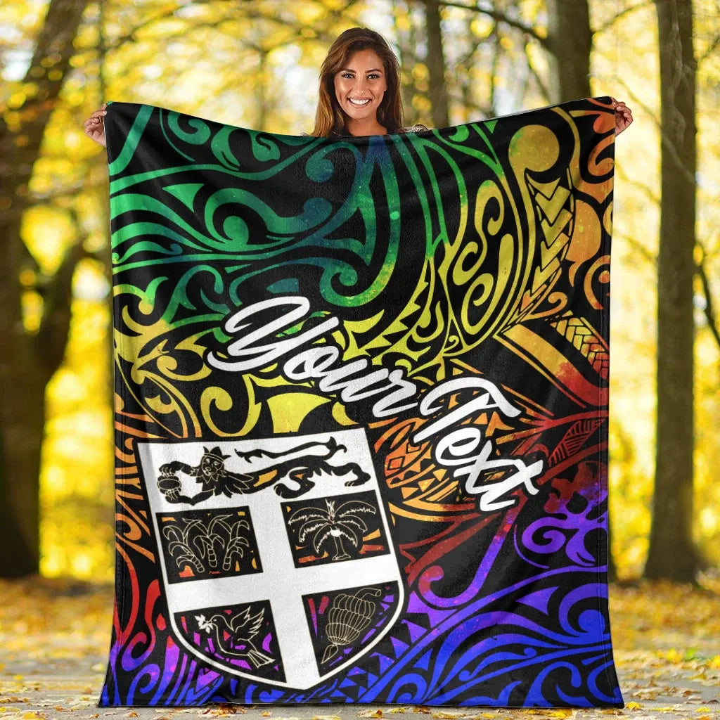 Fiji Custom Personalised Premium Blanket - Rainbow Polynesian Pattern-Myprintsy