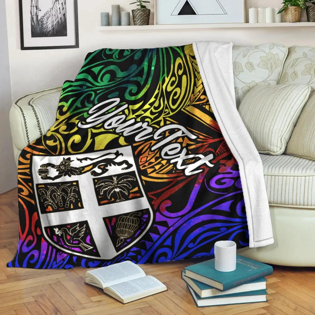 Fiji Custom Personalised Premium Blanket - Rainbow Polynesian Pattern-Myprintsy