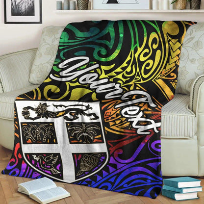 Fiji Custom Personalised Premium Blanket - Rainbow Polynesian Pattern-Myprintsy