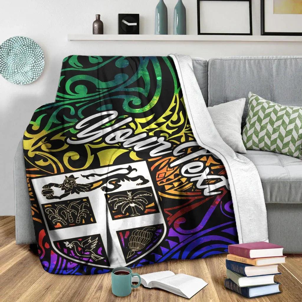 Fiji Custom Personalised Premium Blanket - Rainbow Polynesian Pattern-Myprintsy
