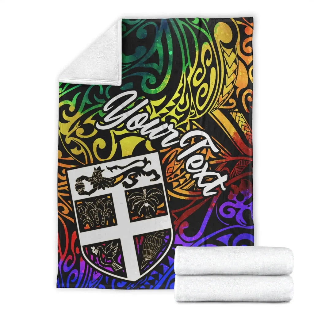 Fiji Custom Personalised Premium Blanket - Rainbow Polynesian Pattern-Myprintsy