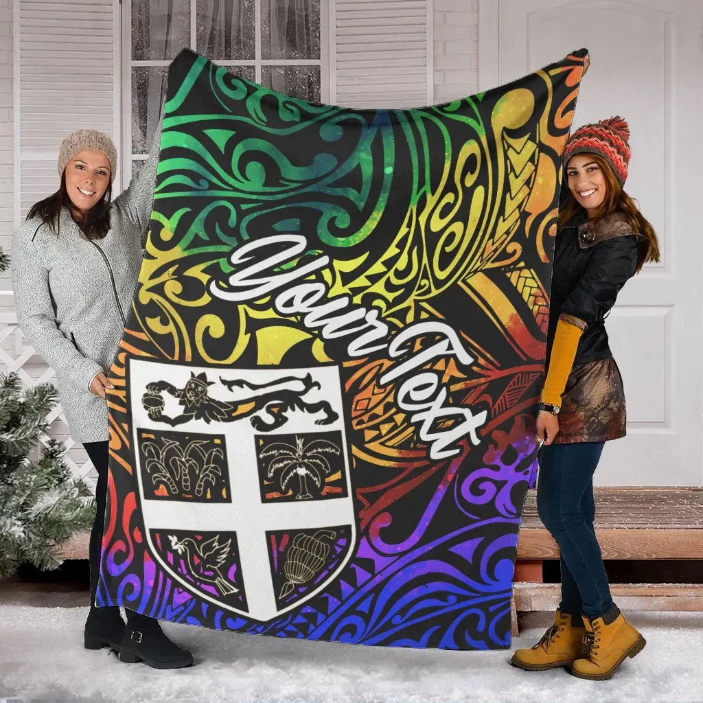 Fiji Custom Personalised Premium Blanket - Rainbow Polynesian Pattern-Myprintsy