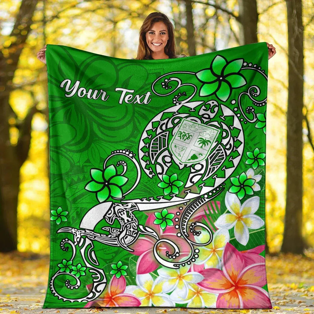 Fiji Custom Personalised Premium Blanket - Turtle Plumeria (Green)-Myprintsy