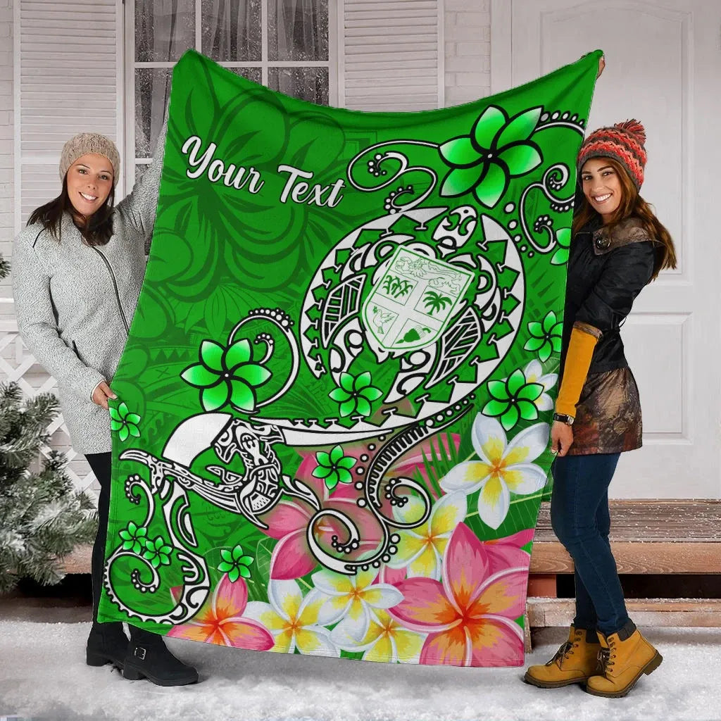 Fiji Custom Personalised Premium Blanket - Turtle Plumeria (Green)-Myprintsy