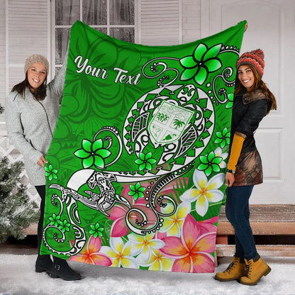 Fiji Custom Personalised Premium Blanket - Turtle Plumeria (Green)-Myprintsy